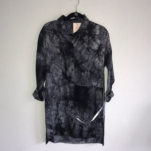 NWT Missguided Oversized Black & Grey Tiedye Button Up Dress